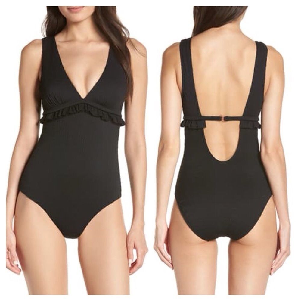 Chelsea28 Ruffle Trim One-Piece Swimsuit Size Lg